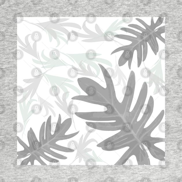 Autumn fall gray on white tropical palm leaves by PrintedDreams